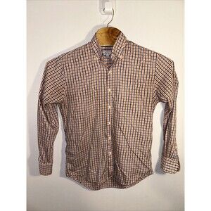 Peter Millar Button Shirt Long Sleeve Orange Blue Plaid Medium Men’s